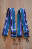 Hand Made, Adjustable Backpack Straps, "Purple and Blue" Black and White Chevron Back, purse strap