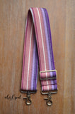 Hand Made Purse Strap, 2 inch wide, "Minty Fresh Pink and Purple" Black and White Striped Back, Adjustable Strap, 26 to 44 inches