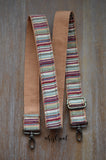 Hand Made Adjustable Purse Strap, Neutral Stripes, Camel Back, 28 to 49 inches