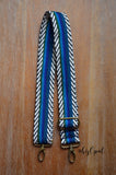 Hand Made Purse Strap, "Blue and Green Artisan" Chevron Back, Adjustable Strap, approx. 26.5 to 45.5 inches