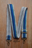 Hand Made Purse Strap, "Blue and Green Artisan" Chevron Back, Adjustable Strap, approx. 26.5 to 45.5 inches