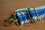 Hand Made Purse Strap, "Blue and Green Artisan" Chevron Back, Adjustable Strap, approx. 26.5 to 45.5 inches