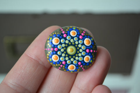 Cute Fridge Magnet, Painted Rock Magnet, Mini Mandala Magnet, Kitchen Decor, Neon