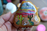 Painted Cactus Rock, Desktop Decor, Cactus Art, Hand Painted Rock Art, Southwestern Decor Art