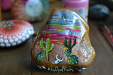 Painted Cactus Rock, Desktop Decor, Cactus Art, Hand Painted Rock Art, Southwestern Decor Art