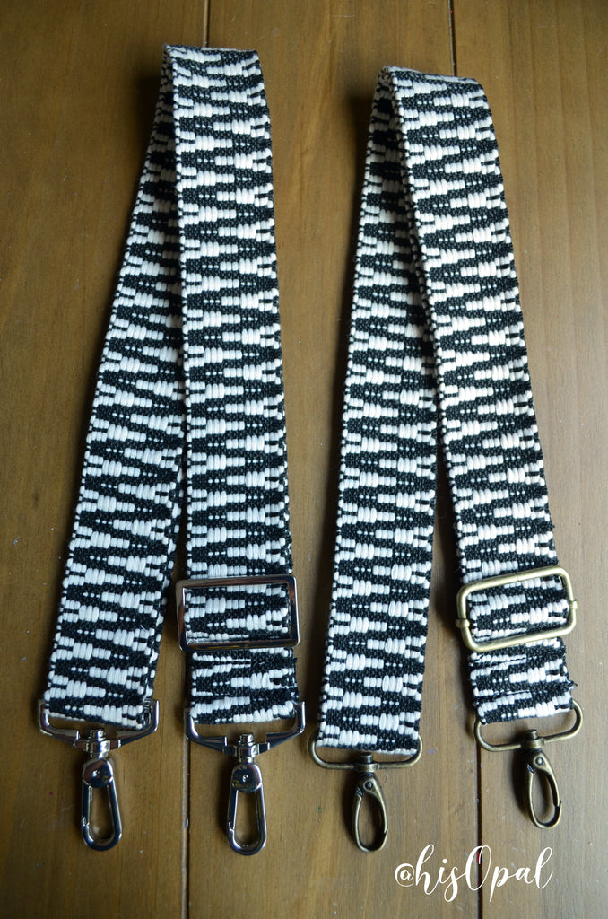 Hand Made Purse Strap, Black and White Zig Zag, Adjustable Cross