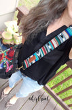 Hand Made Purse Strap, "Blue Lagoon" Black Back, Cross Body, Over the Shoulder Strap, 44 inches