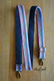 Hand Made Purse Strap, Skinny Strap, 1 Inch Wide "Fauxvana© Pink Placement" Navy Back, Adjustable Strap, 27 to 47 inches