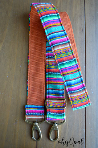 Hand Made Purse Strap, "Fiesta" Rust Back, Adjustable Strap, 25.5 to 43.5 inches