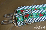 Hand Made Adjustable Purse Strap, Kelly Hearts and Daisies, Chevron Back, 27 to 46 inches