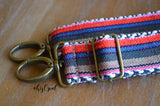 Hand Made Purse Strap, "Tutti Frutti" Red & Blue Chevron Back, Adjustable Strap, approx. 27 to 46.5 inches