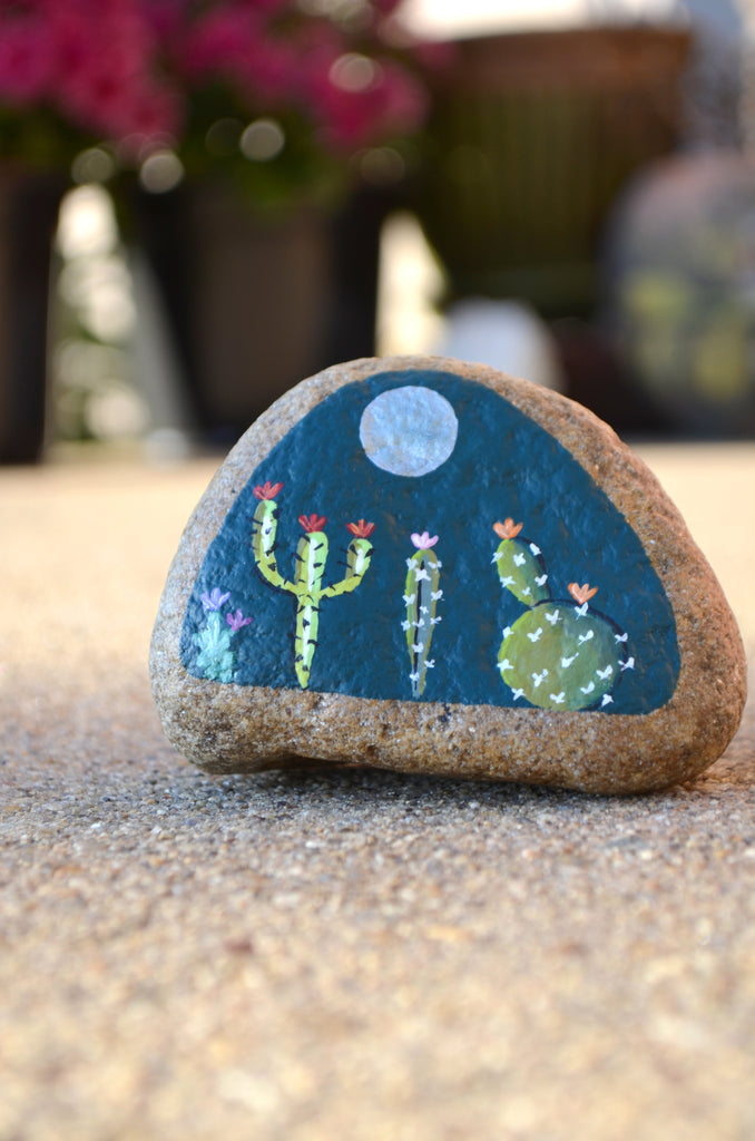 Rock painting ideas for beginners. Unique Cactus designs for painting on  rocks. Dessert design and cactus DI…