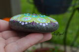 Mandala Stone, Small Hand Painted Rock, Purple, Coral, Teal, Green Round Mandala