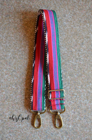 Hand Made Purse Strap, "Tropical Stripes" Chevron Back, Adjustable Strap 26 to 44 inches