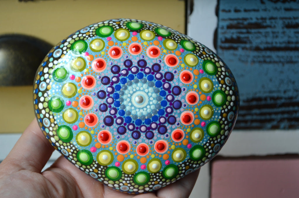 Rainbow Mandala Day 15 of 180 Days of Stone Painting - Truly Majestic