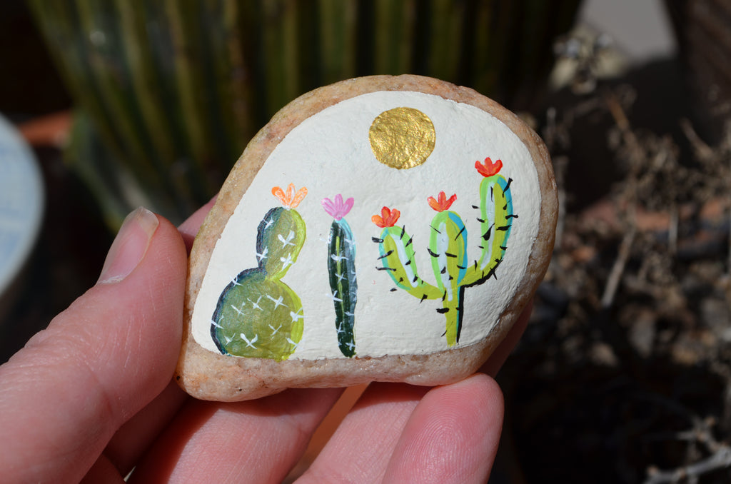 Painted Rock Desert, Cactus Rock, Cactus Garden, Hand Painted Rock Art ...